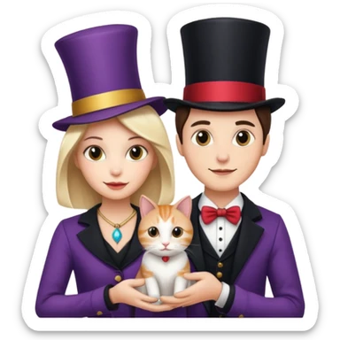 magician couple and their pet cat sticker