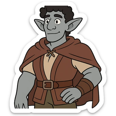 firbolg from DnD with gray skin, black curly hair, clean-shaven face, no beard in flat toon style sticker