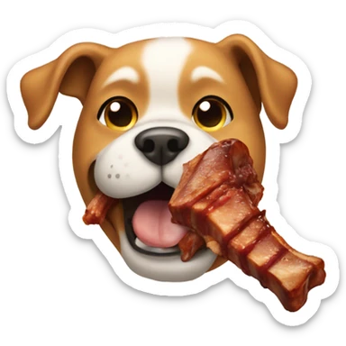 Dog eating ribs sticker