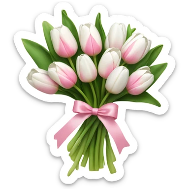 bouquet of white tulips and some pink tulips with a bow around it sticker