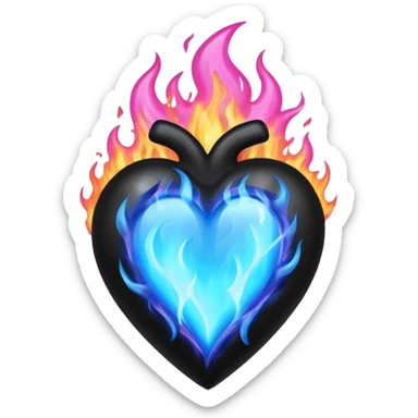 black heart burning with blue and pink flames sticker