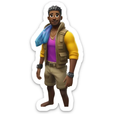 Fortnite aura skin on beach with beqch clothes sticker