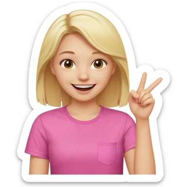 blonde girl with pink shirt pointing and laughing  sticker