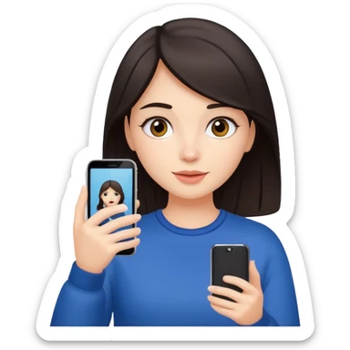 quiero crear una chica con una movil como si estuviese grabando cosas como si estuviese grabando vlog con el pelo oscuro  sticker