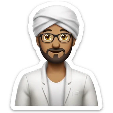Turban man with small beard, glasses and white clothes. also add backpack and keep this view also sticker