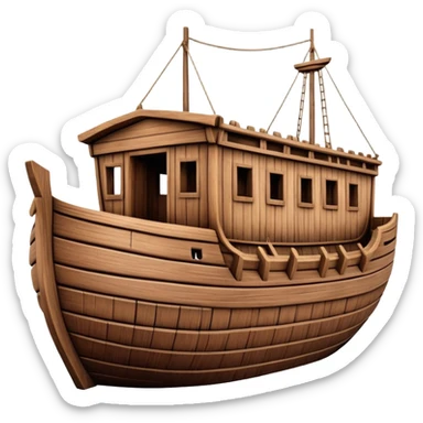 Empty wooden Noah's ark ship, massive and wide with no animals, realistic detailed wooden structure sticker