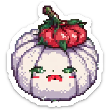 pixel art garlic with lipstick and red panties, playful and cute sticker