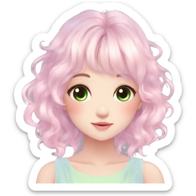 Gorgeous Beautiful Blushing Petite Pastel-Fairy-Anime-Green-Pastel-Girl with beautiful gradient pastel hair aesthetic sticker
