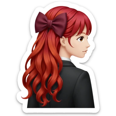 red long hairs with burgundy bow from the back sticker