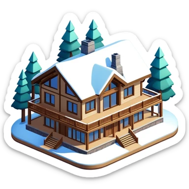luxury ski lodge, isometric exterior view sticker