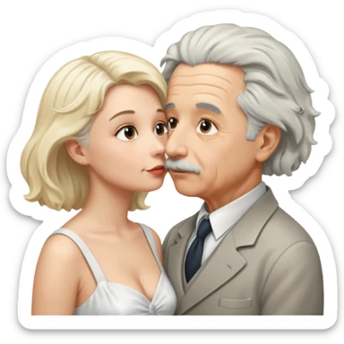albert einstein with sticking up hair kissing a blonde woman sticker
