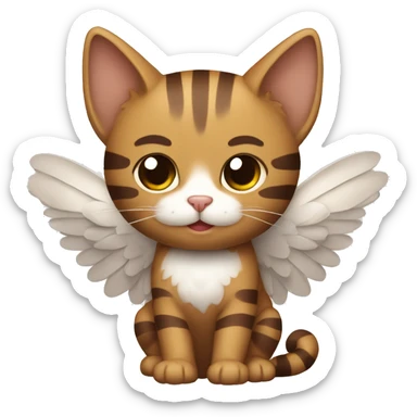 An adult and totally brown striped cat with angel’s wings. The fur is without White color. The cat is flying.  sticker