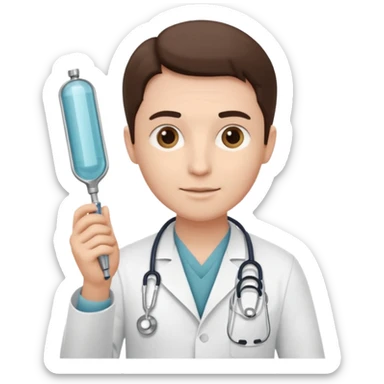 doctor of medicine holding clyster sticker