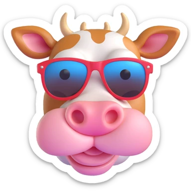 a simple and bold cow with stylish sunglasses sticker