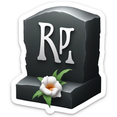 a black grave with the letters RIP on a silver  sticker