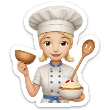 cute baking emoji
a girl chef
a whisker
a bowl sticker