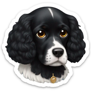 Small completely black king spaniel with black fur on his whole face and white fur on chest sticker