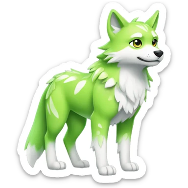 Cute Shy Shiny Lime-Green Falvie-Fakémon-Wolf with white and dark-green markings Full Body sticker