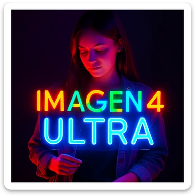 make a girl holding this sign, but sign in made of neon, also add ultra below the sign sticker