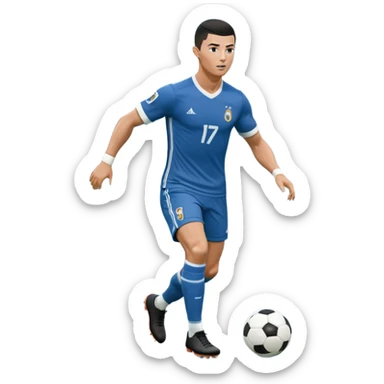 Ronaldo dribbling with a touch into a football While wearing a 2018 Retro blue kit  sticker