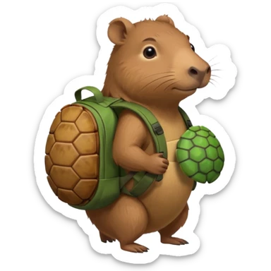 Capibara con mochila de tortuga  sticker