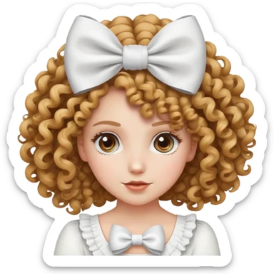 White girl with curly hair and white bow on her head sticker