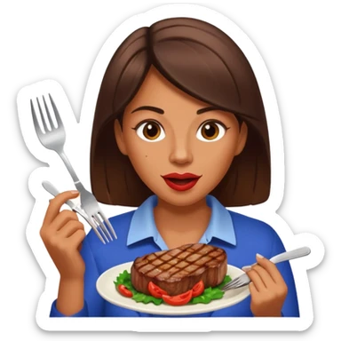 Woman eating steaks sticker