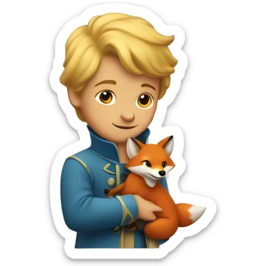 A little prince holds a fox in his arms sticker
