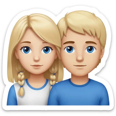 Brother and sister, brother has brown eyes and hair and sister has blond hair and blue eyes sticker