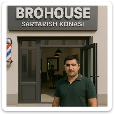 eni shu rasimga manashu odamga uxhshasin sartaosh eshik oldida tursin va tashqarida esa mijoz rasm esa 16 ga 9 bulsin 1920x1080 sticker