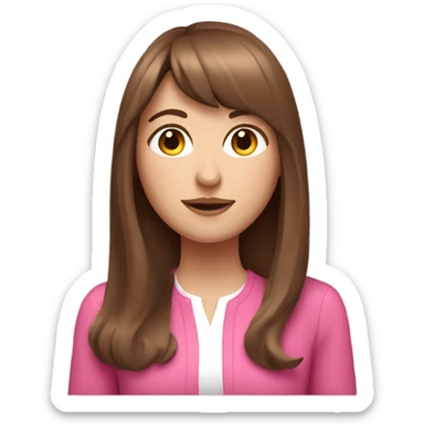 White girl with Long brown hair with bangs with a pink outfit  sticker