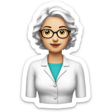 femme pharmacien avec une blouse pas blanche cheveux brun court boucle et à lunette sticker
