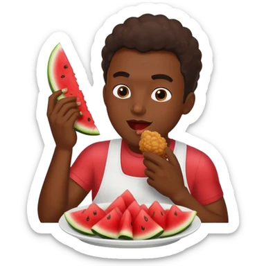 Black guy eating fried chicken and watermelon sticker