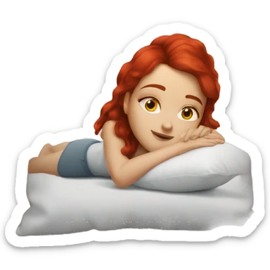 white brunette girl red hair laying down on pillow  sticker