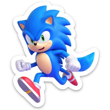 Sonic the Hedgehog, 3D style, shiny blue fur, dynamic action pose sticker