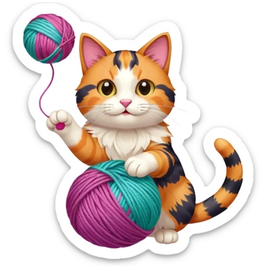A playful cat leaning over the basket edge, reaching for a yarn ball. sticker
