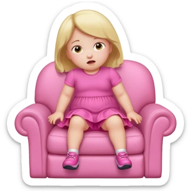Little Girl falling off of a chair while standing up on it she is fat but not too fat and is wearing pink clothes sticker