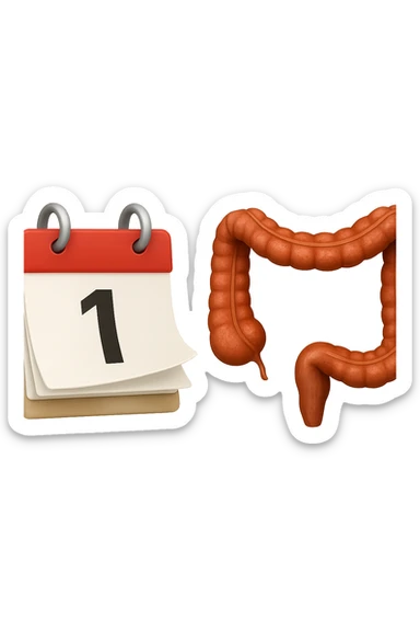 emoji stile iphone di un calendario con fogli che volano insieme a pezzi anatomici di colon umano, iperrealistico 4k, isolato su sfondo bianco sticker