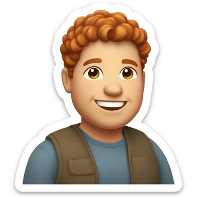 Bading redish curly hair guy with corners in the hair chubby smiling sticker