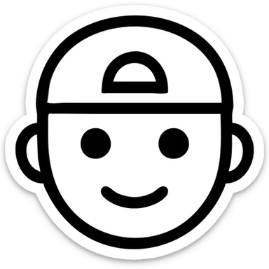 face with a backwards cap, simple and bold lines, minimal color, clear and recognizable as an icon sticker