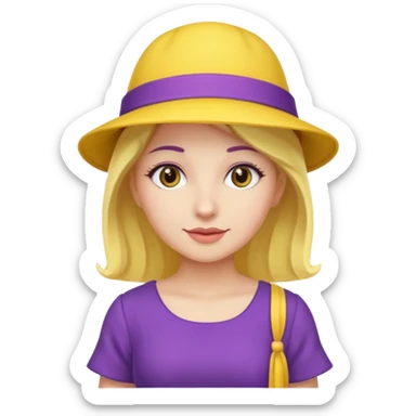 purple dress woman with yellow hat sticker
