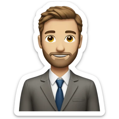 A guy with brown hair and a short beard in a business suit.  sticker