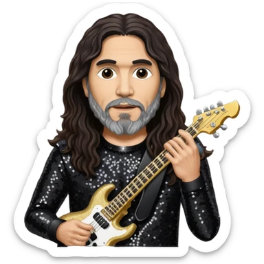 Tom Araya with long dark brown hair, black sequin outfit  sticker