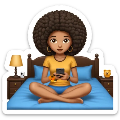 a slim thick black girl sitting on her bed with a big afro her phone sticker