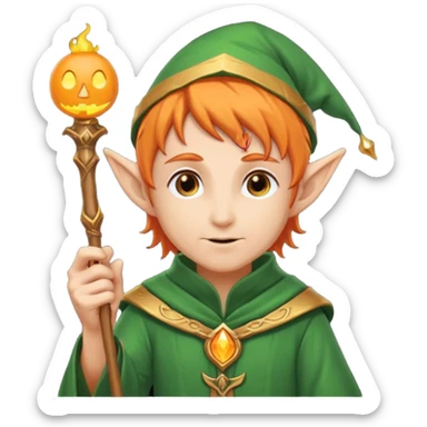 Orange Haired Elf, old Mage elf with glowing orange staff sticker