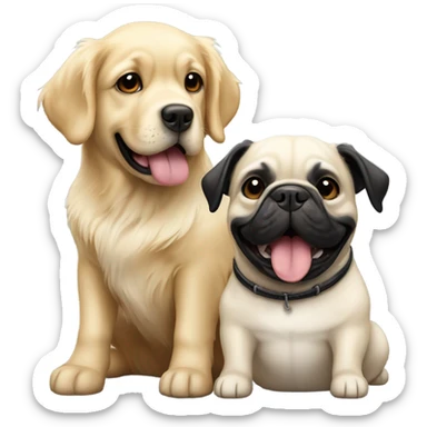 English cream golden retriever and a black french bulldog as best friends sticker