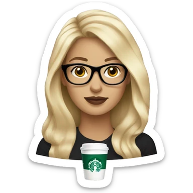 Blonde hair woman with black glasses drinking Starbucks  sticker