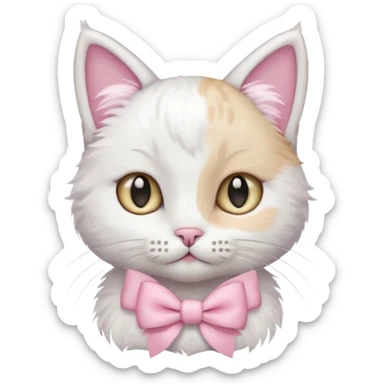 A cat with a little pastel pinkbow and a starclip on their ear sticker