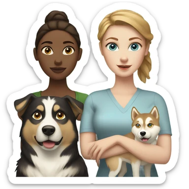 White Woman hair brown and bleus eyes and golden Husky With green eyes sticker