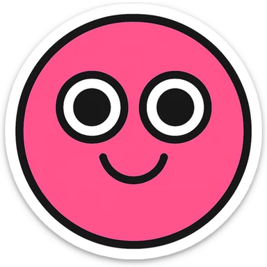 playful pink emoji with big eyes sticker